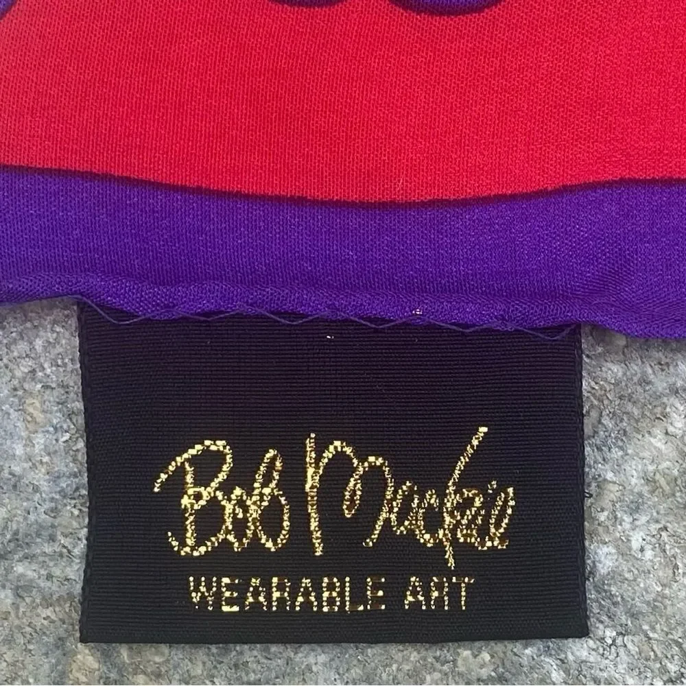 New Bob Mackie Wearable Art Silk Purple, Burgundy & Gold Floral/Bow Scarf/Wrap.